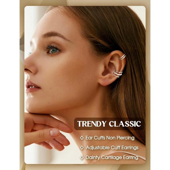 Classic-White Gold Plated NonPierced Adjustable Fake Ear Cuff Earrings for Women - Picture 2 of 6